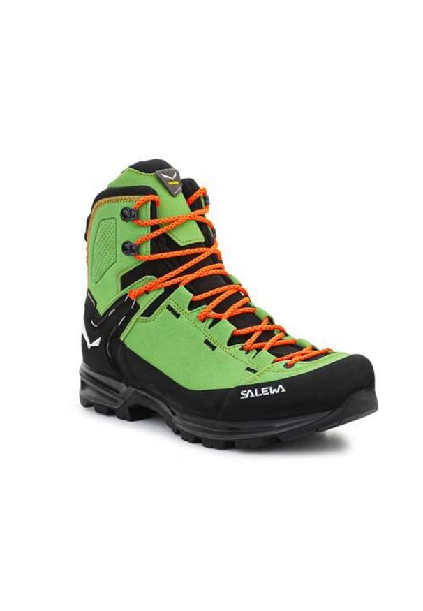 Buty trekkingowe męskie Salewa Mtn Trainer 2 Mid Gtx M. Zapięcie: sznurówki. Kolor: zielony. Materiał: guma, zamsz, tkanina. Szerokość cholewki: normalna
