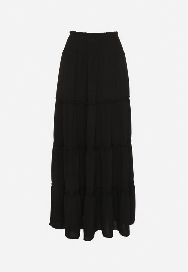 Born2be - Czarna Spódnica o Rozkloszowanym Kroju z Falbankami i Gumką w Talii Dovinala. Okazja: na co dzień. Kolor: czarny. Styl: casual, klasyczny, elegancki