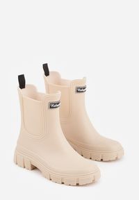 Renee - Beżowe Kalosze Typu Sztyblety z Antypoślizgową Podeszwą Volenne. Kolor: beżowy. Materiał: jeans. Styl: klasyczny #3