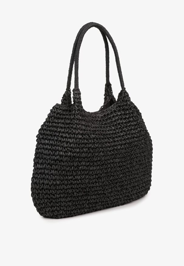 Renee - Czarna Plażowa Torebka Shopper z Plecionki Meriela. Kolor: czarny. Sezon: lato. Styl: casual, elegancki