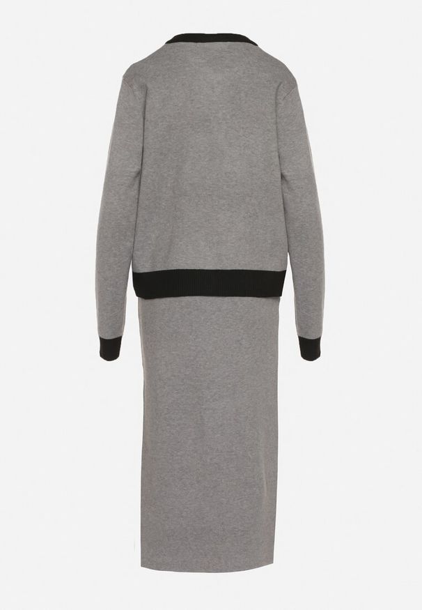 Born2be - Czarno-Szary Dzianinowy Komplet z Bawełną Kardigan i Spódnica Amantta. Kolor: czarny. Materiał: dzianina, bawełna