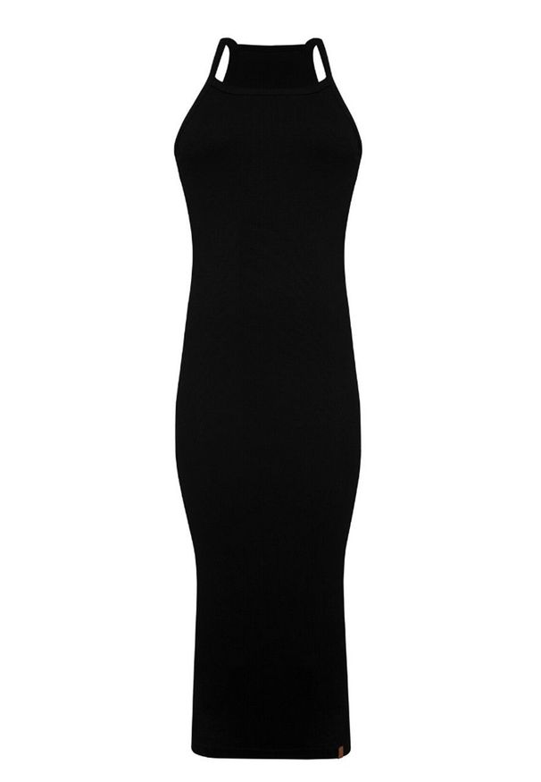 MUUV - Sukienka Halter Strap. Typ kołnierza: dekolt halter. Kolor: czarny. Materiał: bawełna, dzianina, elastan, prążkowany. Długość rękawa: na ramiączkach. Typ sukienki: dopasowane