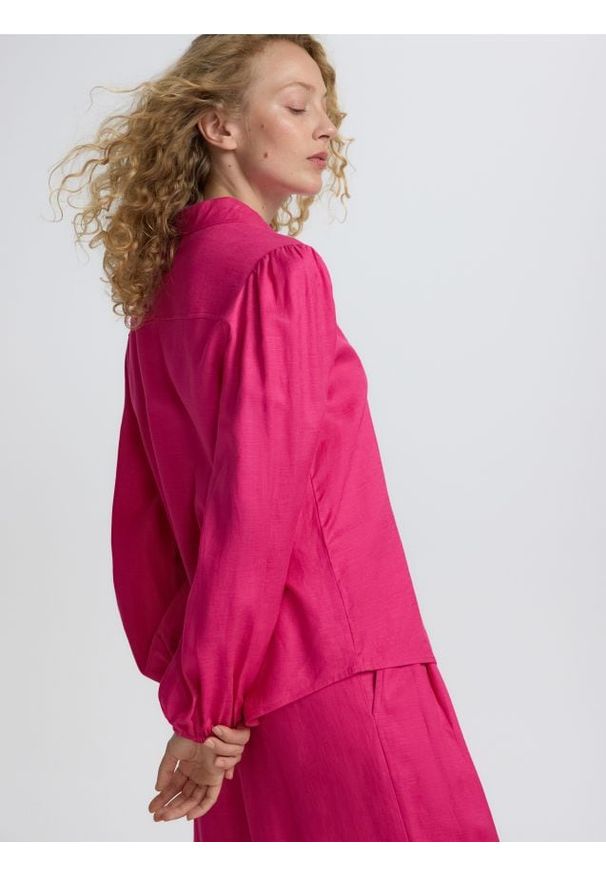 Reserved - Koszula z dodatkiem lnu - fuksja. Kolor: różowy. Materiał: len