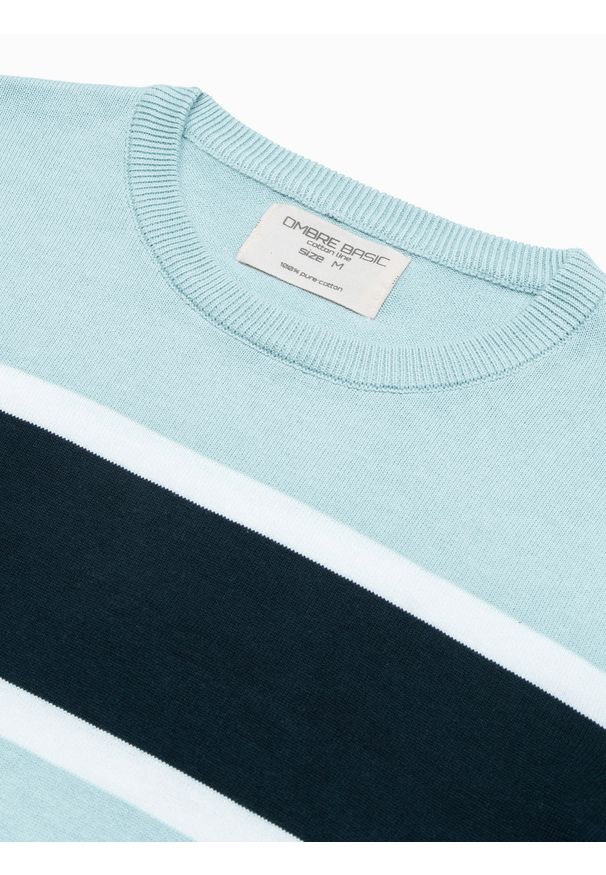 Ombre Clothing - Sweter męski - jasnoniebieski V7 E190 - XXL. Kolor: niebieski. Materiał: bawełna, jeans. Styl: klasyczny
