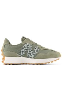Buty damskie New Balance WS327LPB - zielone. Okazja: na co dzień. Zapięcie: sznurówki. Kolor: zielony. Materiał: materiał, zamsz, syntetyk, guma, skóra. Szerokość cholewki: normalna #1