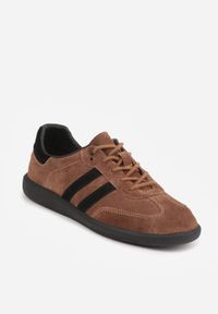 Born2be - Brązowe Sneakersy Retro Tenisówki z Zamszu Naturalnego ze Skórzaną Wkładką Celarge. Okazja: na co dzień. Kolor: brązowy. Materiał: skóra, zamsz. Szerokość cholewki: normalna #8