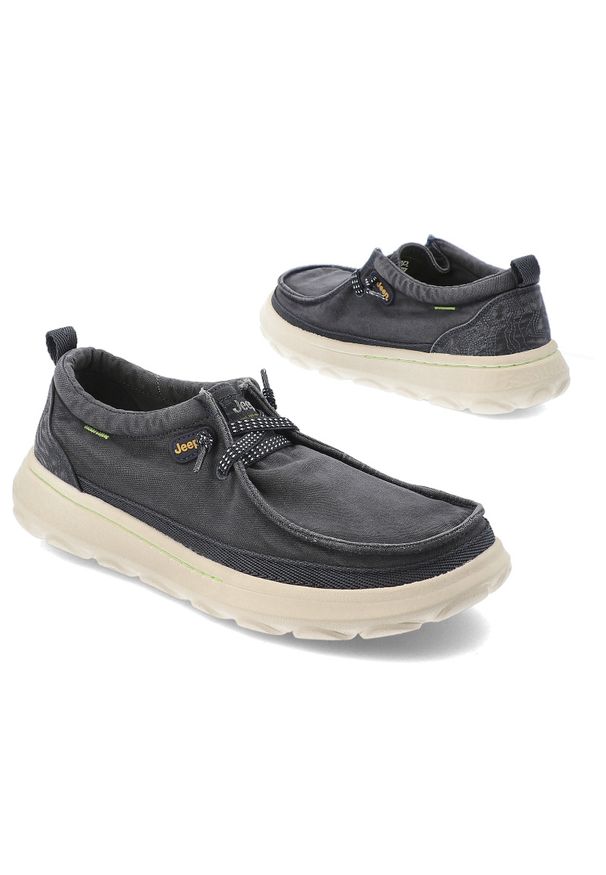 Granatowe Półbuty Jeep Wsuwane Obuwie Męskie. Zapięcie: bez zapięcia. Kolor: niebieski. Materiał: tkanina. Szerokość cholewki: normalna. Styl: klasyczny, sportowy