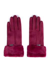 Wittchen - Damskie rękawiczki ze sztucznym futerkiem bordowe. Kolor: czerwony. Materiał: poliester #3