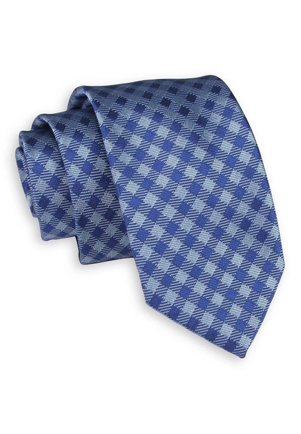 Granatowo-Niebieski Elegancki Krawat -Chattier- 7cm, Męski, w Kratkę. Kolor: niebieski. Materiał: tkanina. Wzór: kratka. Styl: elegancki