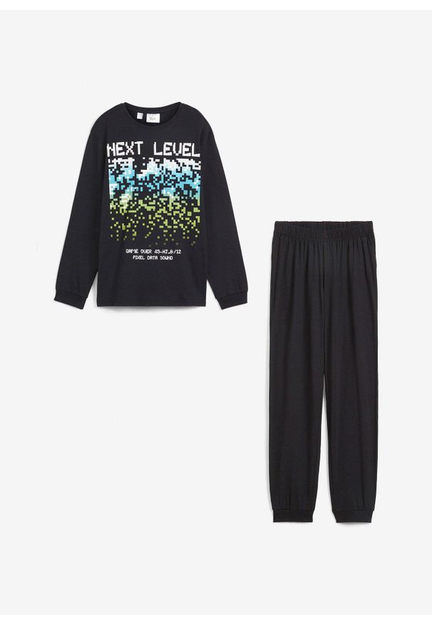 bonprix - Piżama z czystej bawełny (2 części). Kolor: czarny. Materiał: bawełna