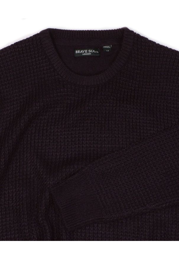 Brave Soul - Sweter Bordowy, Burgundowy w Gruby Dziergany Splot, U-neck, Męski -BRAVE SOUL. Kolor: czerwony. Materiał: akryl. Wzór: ze splotem. Sezon: zima, jesień. Styl: klasyczny, elegancki