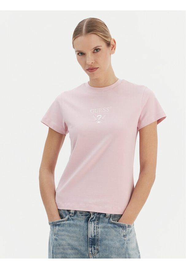 Guess T-Shirt V4YI21 KCDH1 Różowy Regular Fit. Kolor: różowy. Materiał: bawełna