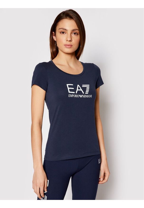 T-Shirt EA7 Emporio Armani. Kolor: niebieski. Materiał: bawełna