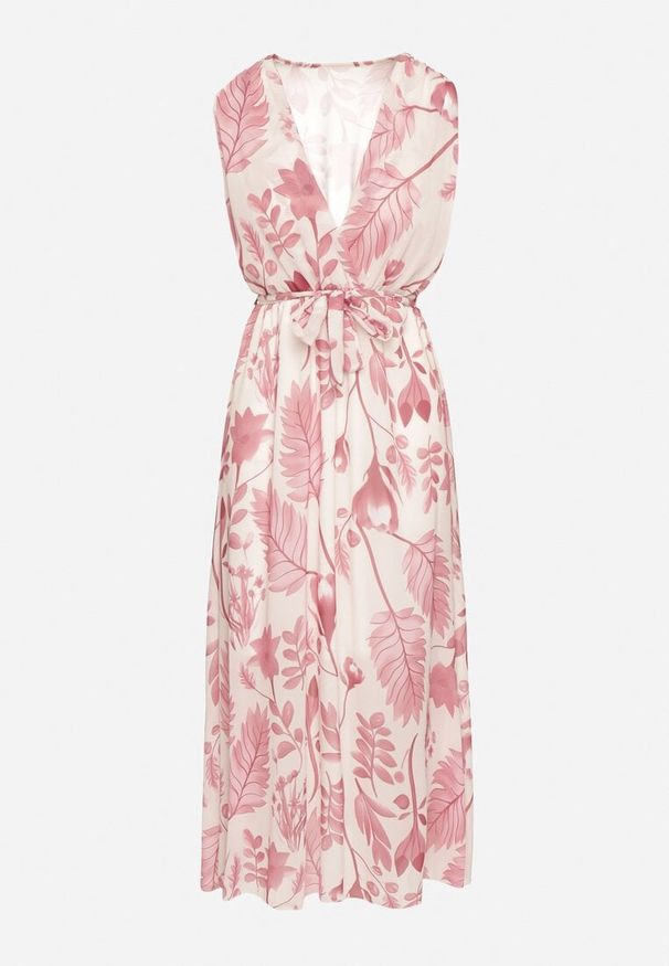 Born2be - Różowa Kopertowa Sukienka z Wiskozą z Wiązanym Paskiem Nativire. Okazja: na co dzień. Typ kołnierza: dekolt w serek. Kolor: różowy. Materiał: wiskoza. Typ sukienki: kopertowe. Styl: klasyczny, casual, elegancki