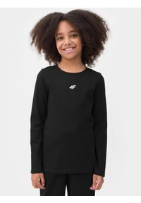 4F JUNIOR - Longsleeve z nadrukiem dziewczęcy. Kolor: czarny. Materiał: bawełna. Długość rękawa: długi rękaw. Wzór: nadruk