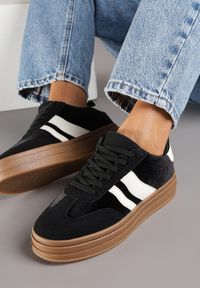 Born2be - Czarne Sneakersy w Stylu Klasycznych Tenisówek na Grubej Podeszwie Tuluvia. Okazja: na spacer. Kolor: czarny. Materiał: jeans. Sport: turystyka piesza #5