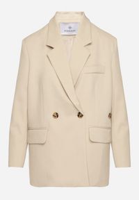 Born2be - Jasnobeżowa Dwurzędowa Marynarka o Pudełkowym Kroju Oversize z Dodatkowym Guzikiem Paselira. Okazja: na co dzień. Kolor: beżowy. Materiał: jeans. Styl: elegancki, casual #5