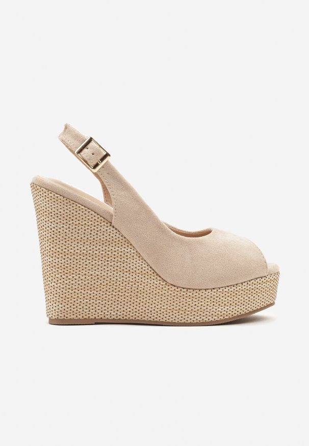 Renee - Beżowe Sandały Slingback z Imitacji Zamszu na Koturnie Daldiva. Okazja: na co dzień. Zapięcie: pasek. Kolor: beżowy. Materiał: zamsz. Obcas: na koturnie. Styl: casual, elegancki