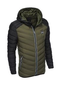Ombre Clothing - Męska kurtka pikowana C366 - ciemnooliwkowa - XXL. Typ kołnierza: kaptur. Kolor: oliwkowy. Materiał: poliester, nylon, materiał. Styl: sportowy #9