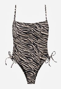 Renee - Czarny Strój Kąpielowy z Odkrytymi Plecami i Wiązaniami Zarinania. Kolekcja: plus size. Kolor: czarny. Materiał: koronka. Wzór: nadruk #5