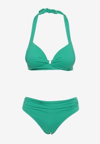 Renee - Zielone Bikini Majtki Typu Figi i Biustonosz z Usztywnianymi Miseczkami Pilalana. Kolor: zielony. Wzór: aplikacja