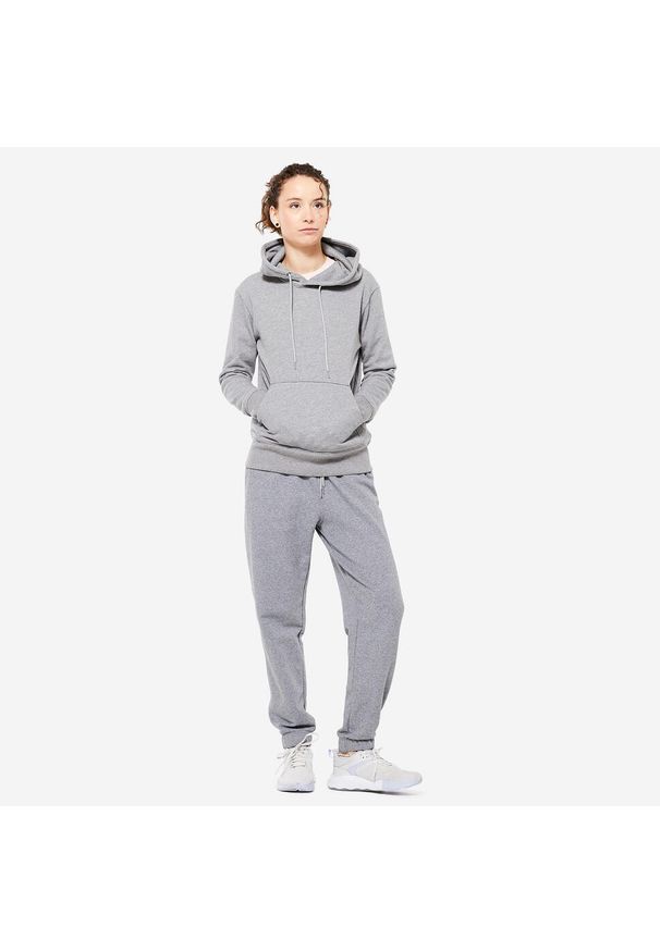 DOMYOS - Bluza z kapturem damska Domyos Gym & Pilates. Typ kołnierza: kaptur. Kolor: szary. Materiał: włókno, tkanina, elastan, prążkowany, bawełna, materiał, poliester. Długość: długie. Sport: joga i pilates