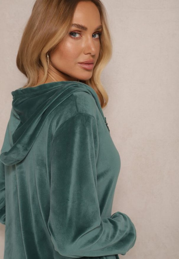 Renee - Zielony Welurowy Komplet Dresowy Bluza z Kapturem i Szerokie Spodnie Poretta. Kolor: zielony. Materiał: dresówka, welur