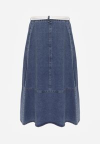 Born2be - Granatowa Rozkloszowana Spódnica Jeansowa z Bawełny z Paskiem z Apaszką Ipharianne. Okazja: na co dzień, do pracy, na spotkanie biznesowe. Kolor: niebieski. Materiał: jeans, bawełna. Styl: klasyczny, casual, biznesowy #3