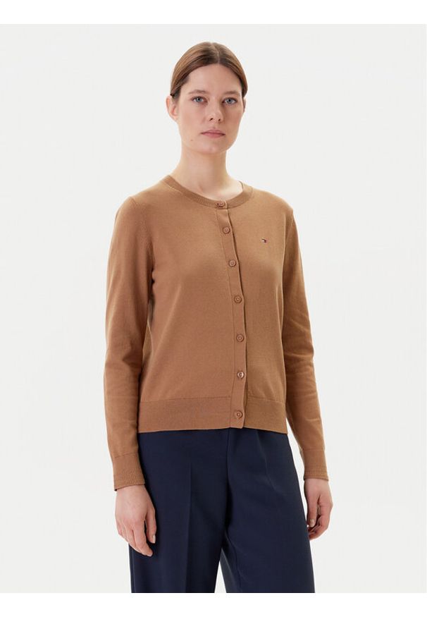 TOMMY HILFIGER - Tommy Hilfiger Kardigan WW0WW42370 Brązowy Regular Fit. Kolor: brązowy. Materiał: bawełna