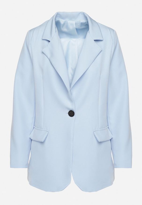 Born2be - Niebieska Klasyczna Marynarka o Jednorzędowym Kroju z Imitacją Kieszeni Felzeri. Okazja: na co dzień. Kolor: niebieski. Materiał: jeans. Sezon: lato, wiosna. Styl: klasyczny