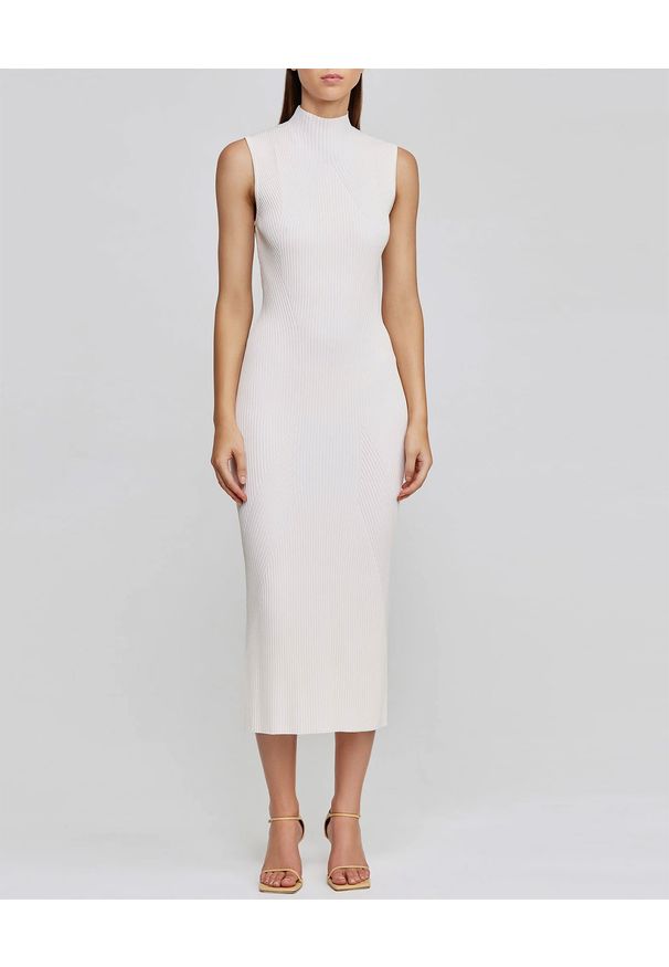ACLER AUSTRALIA - Dopasowana sukienka Rickman. Kolor: biały. Materiał: prążkowany, materiał. Typ sukienki: dopasowane. Długość: midi