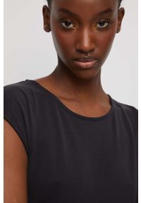 medicine - Medicine sukienka kolor czarny mini dopasowana. Kolor: czarny. Materiał: dzianina. Długość rękawa: krótki rękaw. Wzór: gładki. Typ sukienki: asymetryczne, dopasowane. Długość: mini #5