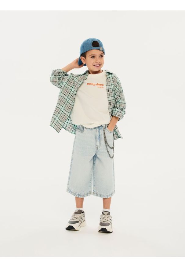 Reserved - Bawełniany t-shirt z nadrukiem - złamana biel. Materiał: bawełna. Wzór: nadruk