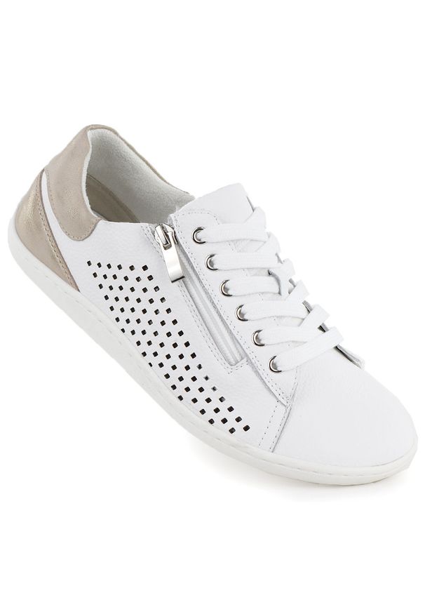 Skórzane półbuty damskie barefoot ażurowe białe Gino Fabiani OL38-6. Kolor: biały. Materiał: skóra. Wzór: ażurowy