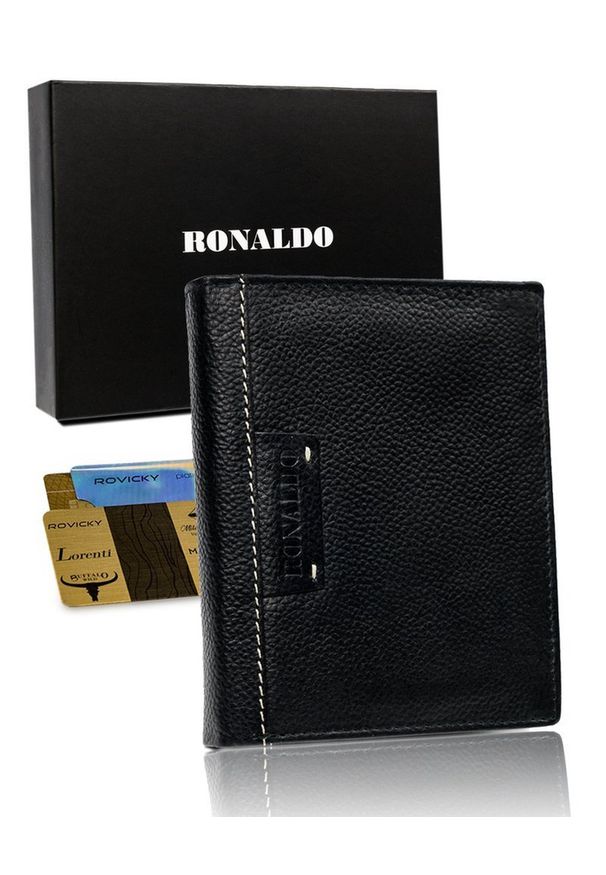 Portfel męski skórzany Ronaldo czarny N4-TP-RON-1588 BLACK. Kolor: czarny. Materiał: skóra