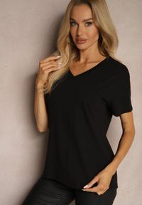 Renee - Czarny Klasyczny T-shirt z Bawełny Irithnea. Okazja: na co dzień. Kolor: czarny. Materiał: bawełna. Styl: klasyczny #4