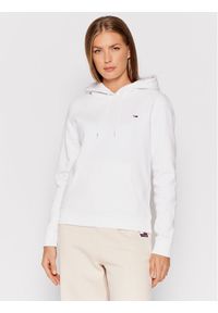 Tommy Jeans Bluza Fleece Hoodie DW0DW09228 Biały Regular Fit. Kolor: biały. Materiał: syntetyk