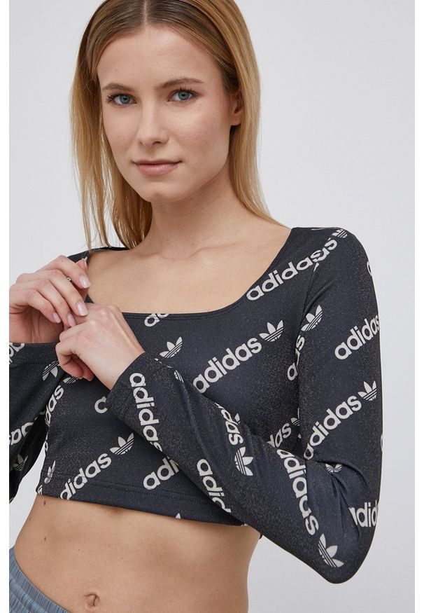 adidas Originals longsleeve damski kolor czarny. Kolor: czarny. Materiał: materiał, dzianina. Długość rękawa: długi rękaw
