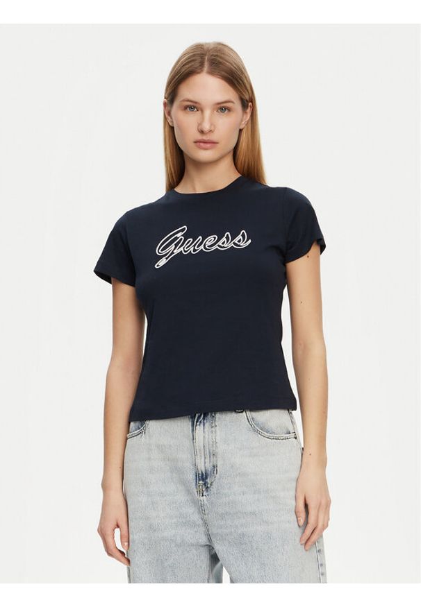 Guess T-Shirt V5GI02 K9RM1 Granatowy Slim Fit. Kolor: niebieski. Materiał: bawełna