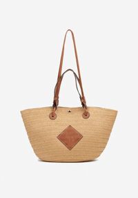 Born2be - Ciemnobeżowa Torebka w Stylu Boho z Plecionki Galofina. Kolor: beżowy. Sezon: lato. Styl: boho