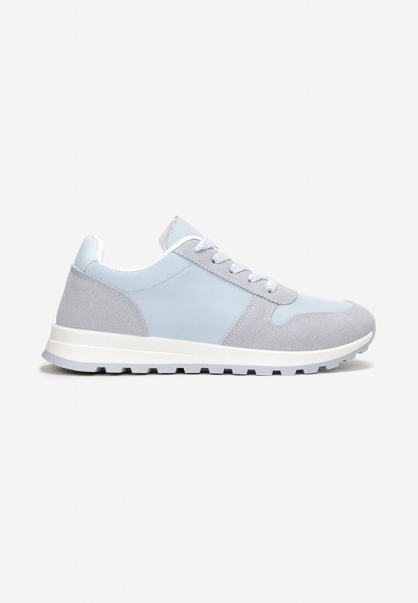 Renee - Niebieskie Sznurowane Sneakersy na Płaskiej Podeszwie z Wycięciami i Wstawkami Zaylynn. Okazja: na co dzień. Wysokość cholewki: przed kostkę. Kolor: niebieski. Materiał: materiał, skóra. Szerokość cholewki: normalna. Obcas: na płaskiej podeszwie