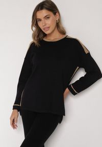 Born2be - Czarny Sweter z Bawełną i Metaliczną Nicią Tusima. Kolor: czarny. Materiał: bawełna. Styl: klasyczny, elegancki #3