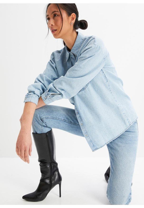 bonprix - Koszula dżinsowa, oversized. Kolor: niebieski