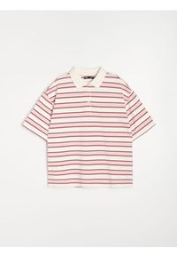 Sinsay - Bawełniana koszulka polo w paski - różowy. Typ kołnierza: polo. Kolor: różowy. Materiał: bawełna. Wzór: paski #1