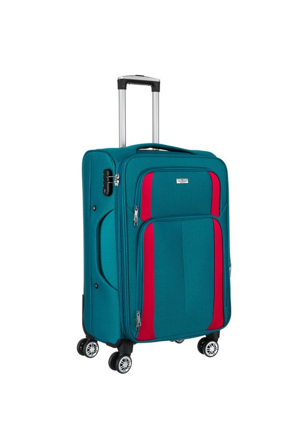 Walizka kabinowa z wysuwaną rączką wykonana z poliestru w turkusowo-różowym kolorze Peterson PTN 5209-S. Kolor: różowy, turkusowy, wielokolorowy. Materiał: poliester