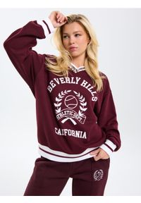 Sinsay - Bluza crewneck z nadrukiem - bordowy. Kolor: czerwony. Wzór: nadruk #1