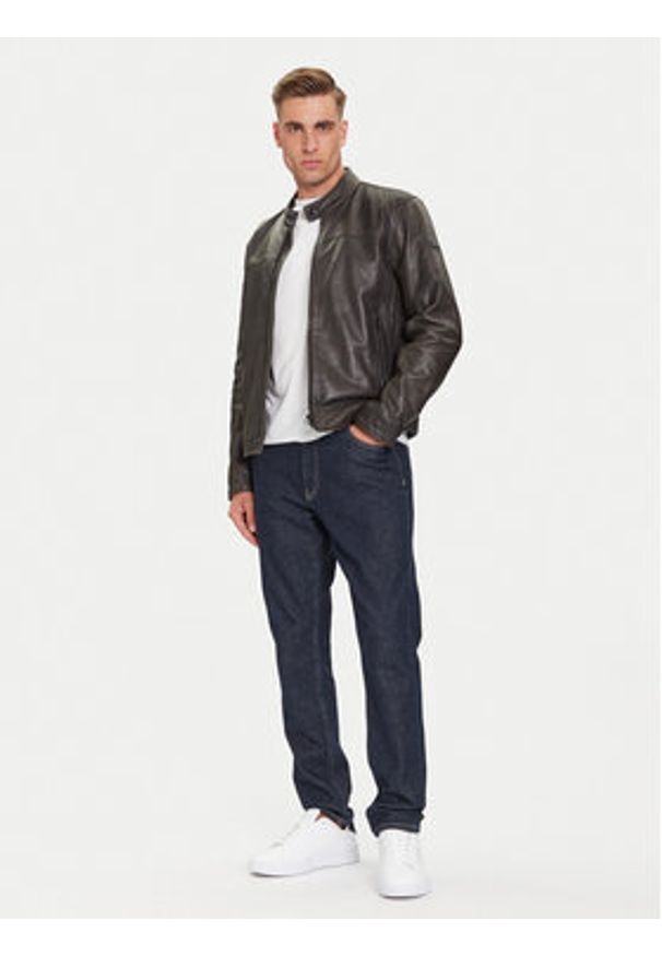 JOOP! Kurtka skórzana Cleary 80000863 Szary Regular Fit. Kolor: szary. Materiał: skóra