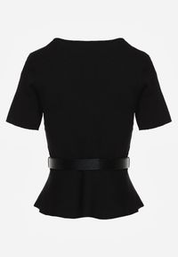 Renee - Czarna Dzianinowa Bluzka Baskinka z Paskiem i Klamrą Megassa. Kolor: czarny. Materiał: dzianina #7