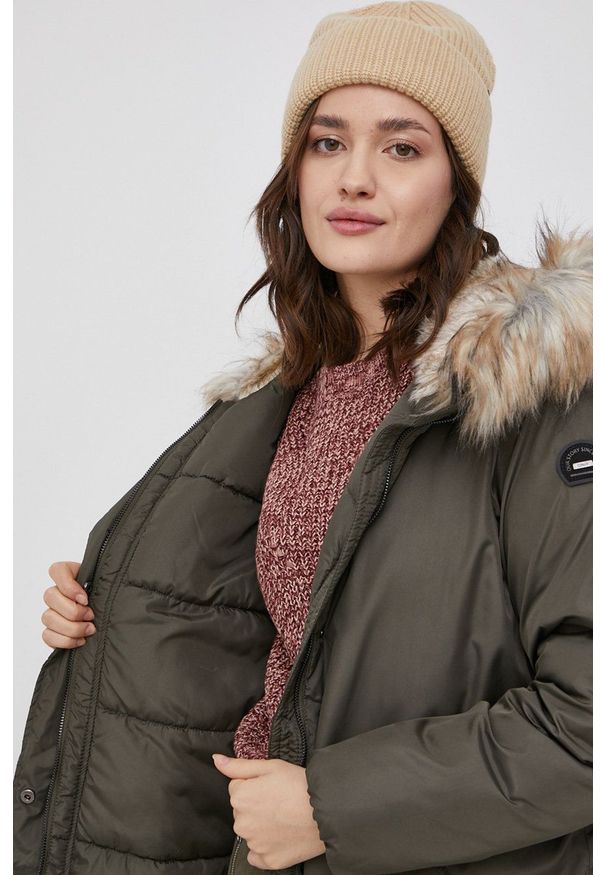 only - Only Parka damska kolor zielony zimowa. Okazja: na co dzień. Kolor: zielony. Materiał: futro. Sezon: zima. Styl: casual