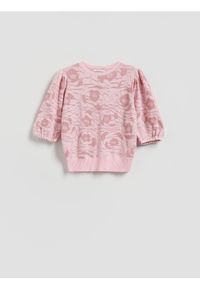 Reserved - Bluzka z ozdobnym wzorem - różowy. Kolor: różowy. Materiał: dzianina, wiskoza. Styl: klasyczny #1